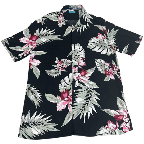 Tenth & Ocean Black Tropical Print Hawaiian Button Down, Size XLT - Picture 1 of 6
